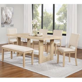 6 Piece Dining Table Set with Bench, Wooden Rectangular Kitchen Table Set with Bench and 4 Upholstered Chairs for Living Room, Kitchen, Dining Ro