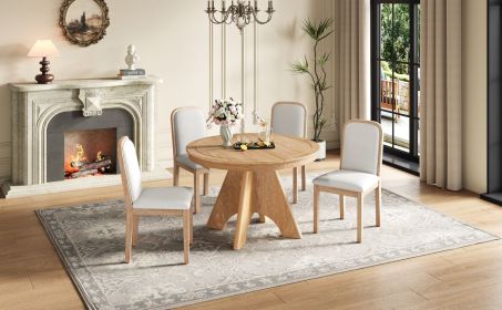 TREXM Vintage Extendable Dining Table Set for 4-6 with 4 Upholstered Chairs