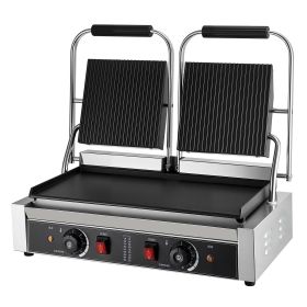 Commercial Panini Grill, 3600W Electric Sandwich Panini Maker, Stainless Steel Double Sandwichs Press Grill with Handle and Temp Control