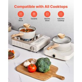 1.5 QT Saucepan, Nonstick Saucepan with Tempered Glass Lid, Multipurpose Cooking Sauce Pot with Detachable Handle