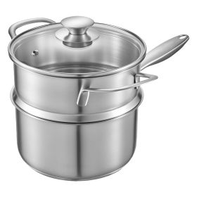 2.5 QT Saucepan with Steamer, Stainless Steel Saucepan with Glass Lid, Multipurpose Nonstick Stainless Steel Sauce Pot with Ergonomic Handle