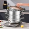 SOGA 3-Tier 32cm Heavy-Duty Stainless Steel Food Steamer â€“ Stackable Vegetable Pot with Glass Lid, Multi-Layer Pan Insert for Healthy Cooking