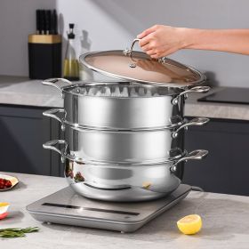 SOGA 3-Tier 32cm Heavy-Duty Stainless Steel Food Steamer â€“ Stackable Vegetable Pot with Glass Lid, Multi-Layer Pan Insert for Healthy Cooking