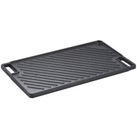 Reversible Grill/Griddle, 9.7"x16.7" Pre-Seasoned Cast Iron Griddle, Rectangular Double Burner Griddle Pan, Non-Stick Family Pan Cookware with Handles