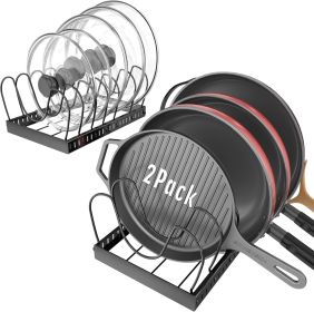 2PACK Pot Lid Organizers Inside Cabinet for Kitchen, Pots and Pans Organizer Under Cabinet with 16 Adjustable Dividers, Countertop Lid Holder