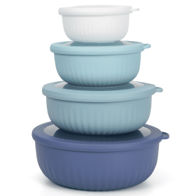 8 Piece Mixing Bowl with Lids Set, Plastic Bowls, Meal Prep Bowl Set, Nesting Mixing Bowls for Space Saving Storage, Ideal for Cooking, Baking