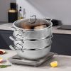 SOGA 3-Tier 32cm Heavy-Duty Stainless Steel Food Steamer â€“ Stackable Vegetable Pot with Glass Lid, Multi-Layer Pan Insert for Healthy Cooking