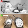 2PACK Pot Lid Organizers Inside Cabinet for Kitchen, Pots and Pans Organizer Under Cabinet with 16 Adjustable Dividers, Countertop Lid Holder