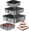 Springform Cake Pan Set of 3 (4, 7, 9 Inch) Square Leakproof Nonstick Cheesecake Pans with Removable Bottom Carbon Steel Bakeware