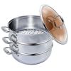 SOGA 3-Tier 32cm Heavy-Duty Stainless Steel Food Steamer â€“ Stackable Vegetable Pot with Glass Lid, Multi-Layer Pan Insert for Healthy Cooking