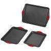 Baking Pans Set, 3-Piece, Nonstick Carbon Steel Cookware Sheets & Trays, Stackable Kitchen Oven Bakeware Cooking Sets with Silicone Handles