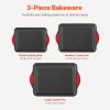 Baking Pans Set, 3-Piece, Nonstick Carbon Steel Cookware Sheets & Trays, Stackable Kitchen Oven Bakeware Cooking Sets with Silicone Handles